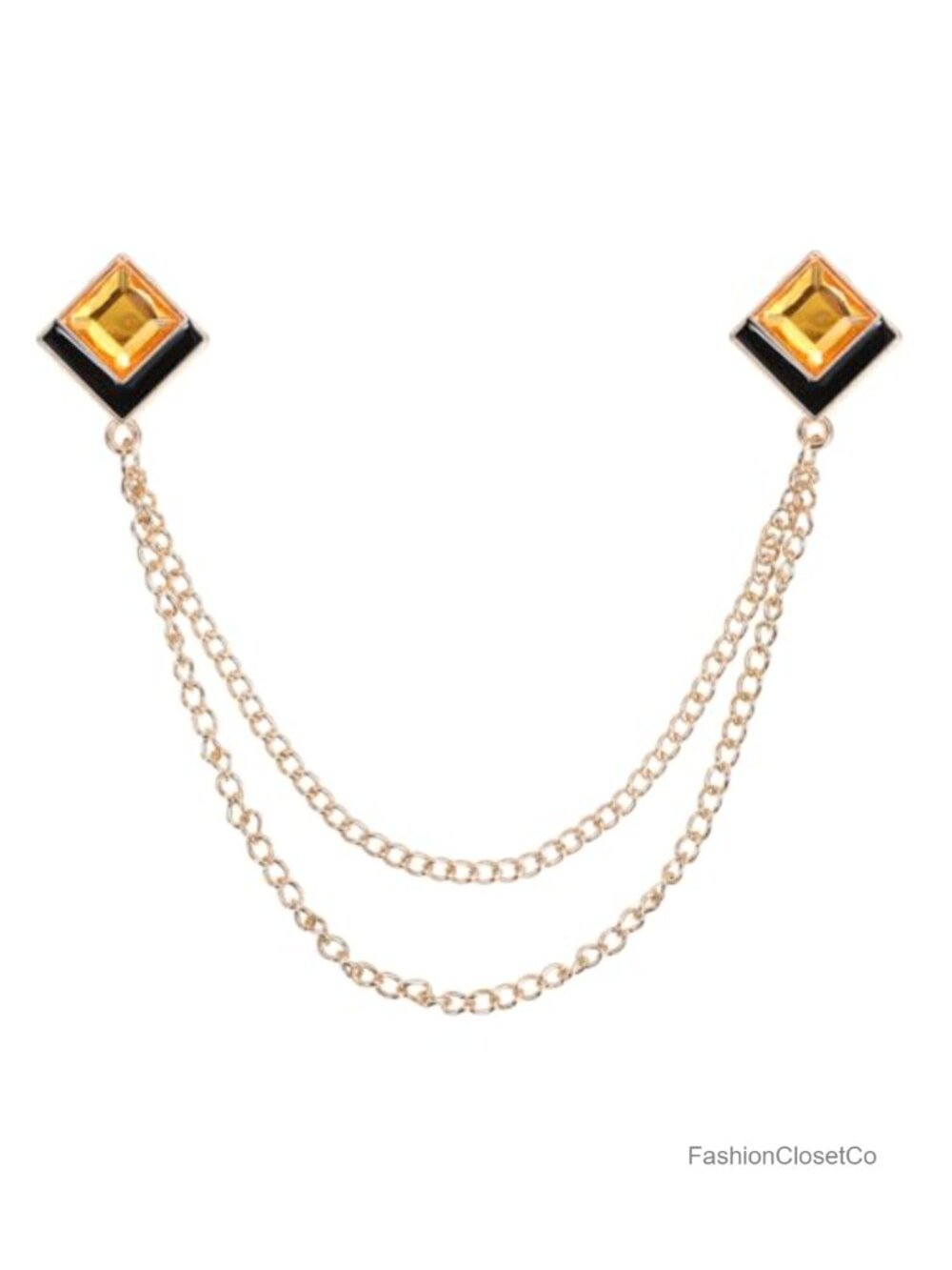 Rhinestone Gem Chain Brooch Pin Tassel Alloy Hanging Lapel Suit Jewelry